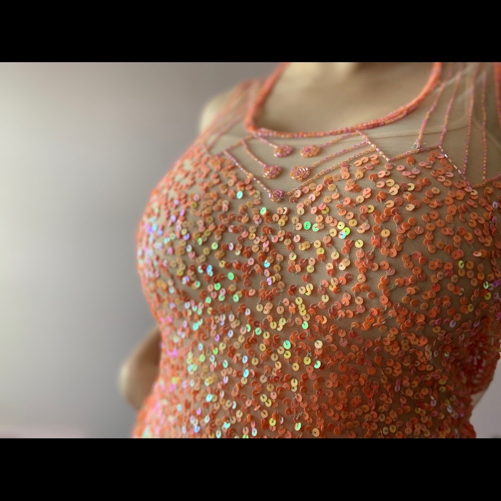 Iridescent Coral Sequined Sheer Top